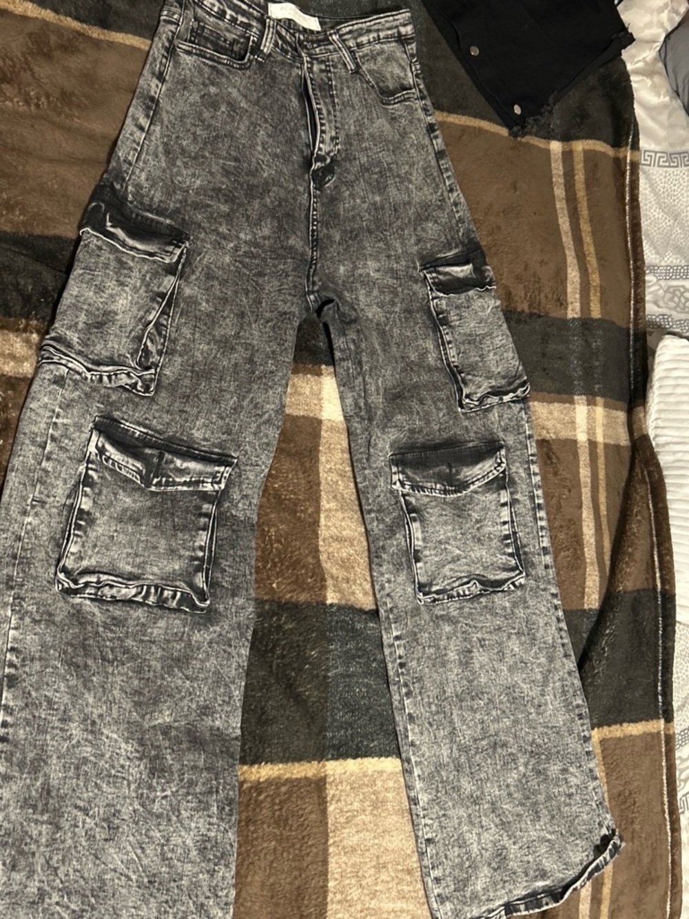 Zara Black Acid-Wash Cargo Jeans
